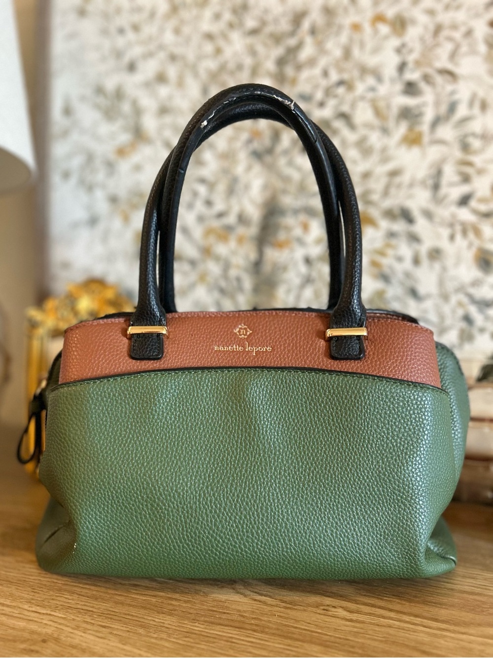 Nanette Lepore Green, Brown & Black Leather Satchel